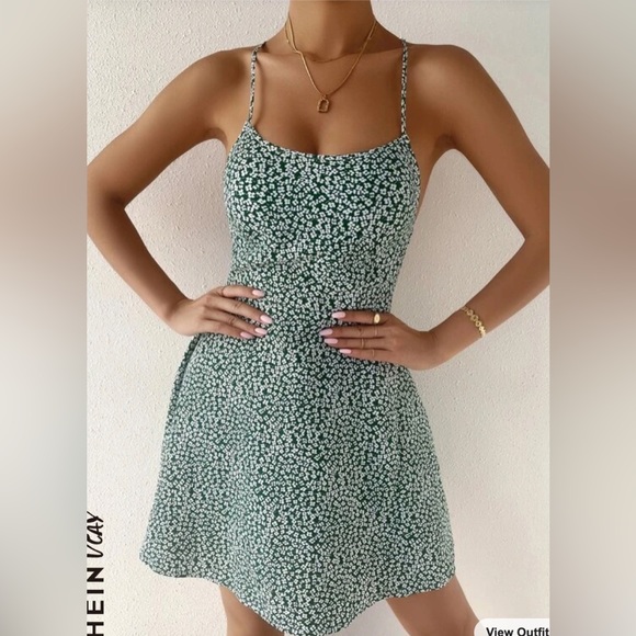 SHEIN VCAY Ditsy Floral Crisscross Tie Backless Cami Dress - Picture 2 of 5